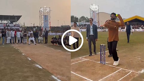 shivraj singh chouhan turns batsman hits powerful shot on jadeja ball video viral