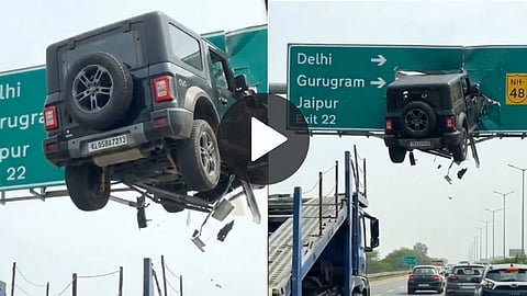 road accident turns unbelievable thar stuck on overhead board stunnig video truth revealed