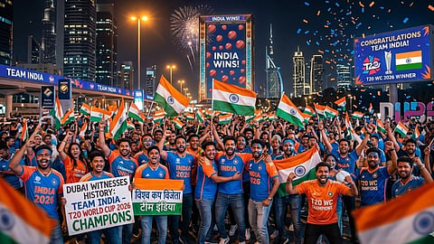 Indian Fans Celebrate Indian Cricket Team victory in Dubai