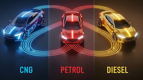 Petrol, diesel, or CNG car car will save the most for the middle class