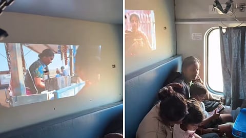 A viral video shows a family watching the film Laapataa Ladies on a projector inside a train’s 3AC coach.