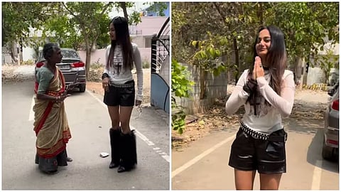 A viral video shows an influencer being confronted by an elderly woman over her clothes during a street photoshoot in Bengaluru.