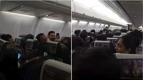 Passengers created a train-like fun atmosphere inside a flight delayed by five hours, and the video went viral.