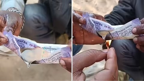 A viral video claims that real honey can be identified by placing it on a ₹100 note and lighting it on fire.