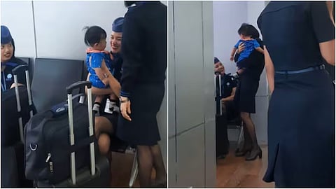 A heartwarming video shows IndiGo cabin crew warmly interacting with a toddler at an airport.