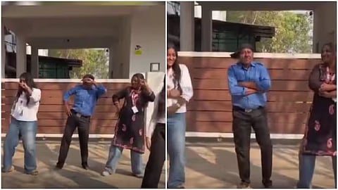 A security guard stole the spotlight during a girls’ dance reel with his impressive moves.