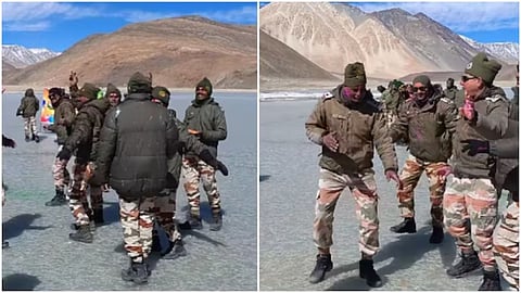 ITBP soldiers celebrating Holi at Pangong Lake in Ladakh has gone viral on social media.
