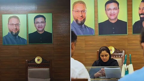 Controversy erupts in Mumbai BMC as AIMIM corporator Khairunnisa Hussain puts up her husband Akbar Hussain's (Raju Batla) photo in a govt office.