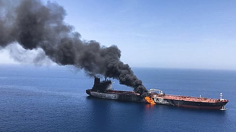 iran enraged after khamenei death attacks oman oil tanker indian crew injured