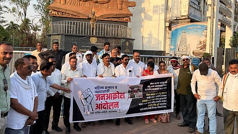 Massive protest in Yavatmal led by MLA Balasaheb Mangulkar against Ashok 'Captain' Kharat. Congress demands Fast Track trial and probe into high-profile links.