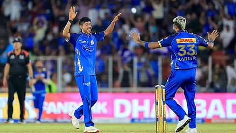 Ashwini Kumar after taking a wicket against Gujarat Titans.