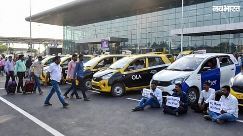 Cab strike continues at Nagpur Airport despite meeting with Collector. Passengers forced to walk with luggage as drivers block routes. NMC bus services see low response.
