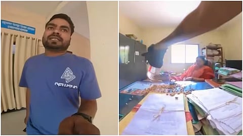 A man protested a missing property file by scattering almonds on an officer’s desk, sparking viral attention.