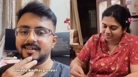 A husband surprises his wife by cooking her favorite kadai paneer, winning hearts online.