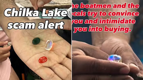 A viral video exposes a fake pearl scam targeting tourists at Chilika Lake.
