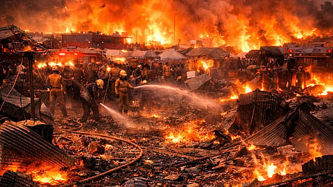 A massive fire broke out in Lucknow's Vikasnagar; flames were visible up to 10 km away