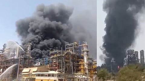 A massive fire broke out at the CDU unit of Pachpadra Refinery in Balotra, Rajasthan at 2 PM today. Several fire tenders are on the spot.