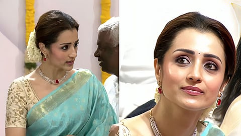 South Actress Trisha Krishnan Saree Look Thalapathy Vijay Swearing In Ceremony