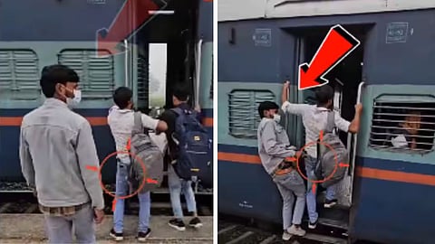 A viral video shows a clever thief stealing a passenger’s mobile during the rush of boarding a train.