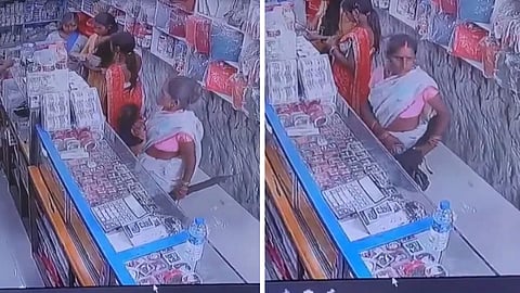 A woman was caught on CCTV taking bangles from a shop, and the video has gone viral on social media.