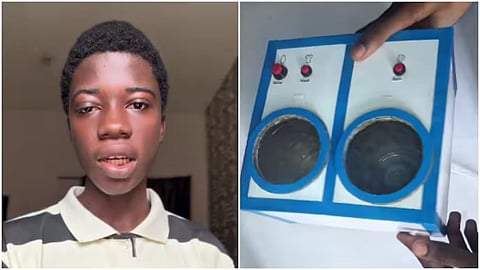 A 17-year-old Nigerian creator amazed the internet by building a fully functional mini washing machine from cardboard.