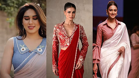 Chinese collar blouse design for beautiful and different saree look