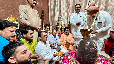 MP Water Resources Minister Tulsiram Silawat performs special Shiva Abhishek to mark Prime Minister 12 years of leadership