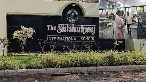 District administration officials inspecting the kitchen of Shishukunj School's Jhalaria Campus in Indore after complaints of food-related health issues among students.