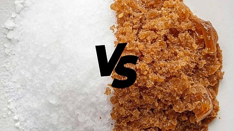 Sugar Or Jaggery which is good for health, calories carbs and fat in Sugar and jaggery
