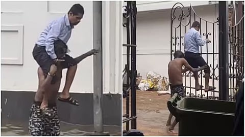 A Kolkata man carried another person on his shoulders through a waterlogged street, and the video has gone viral online.