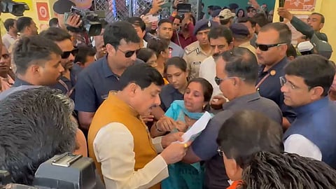 Woman Breakdown In Front Of CM Mohan Yadav In Indore For Compensation
