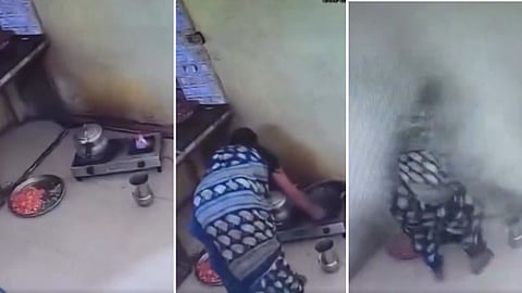 A CCTV video of a pressure cooker exploding in a kitchen while a woman was cooking has gone viral on social media.