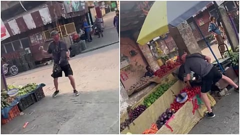 A drunk foreign tourist created chaos in Dharamshala's Kotwali Bazaar before being taken into police custody.