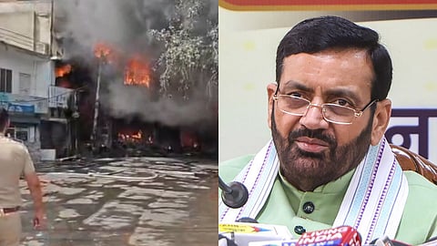 fire in d-park market of rohtak city