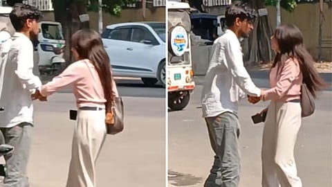 A viral video showing a young man holding and pulling a girl's hand on a public road has triggered strong reactions on social media.