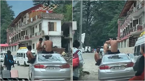A viral video showing tourists performing dangerous stunts on a moving car in Kasol has sparked widespread outrage online.