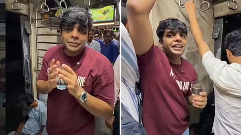 A content creator successfully completed a Mumbai local train challenge by carrying a full glass of water through a crowded journey without spilling it.