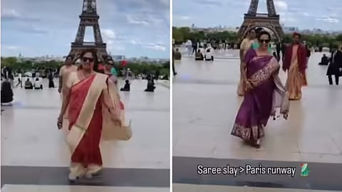 A viral video of Indian women walking in sarees near the Eiffel Tower is winning hearts across social media.