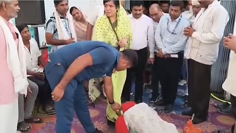 Divyang Mahila Touches MLA Feet