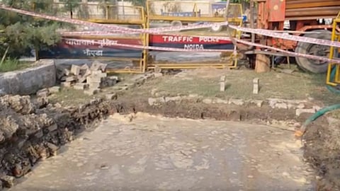 greater noida child death open pit fir against contractor