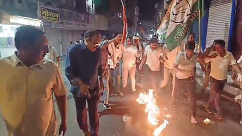 Congress leaders and workers staged a protest in Sagar against the arrest of Rahul Gandhi and burned an effigy of Prime Minister Narendra Modi during the demonstration