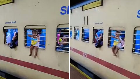 A viral video showing a child sitting on a train window has sparked concerns over passenger safety and parental negligence.