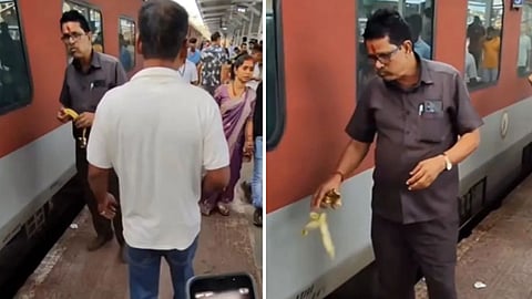 A viral video showing a man throwing a banana peel on railway tracks has sparked a debate on civic sense.