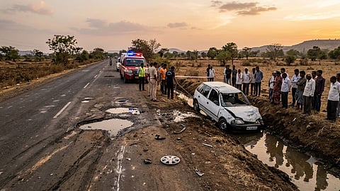 Nashik Chandwad-Manmad Road Accident swift car drain