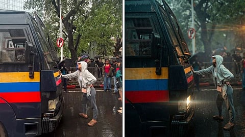 A video of model Rhiya Ahir standing in front of a police van during the NEET-UG 2026 paper leak protest in Mumbai has gone viral on social media.