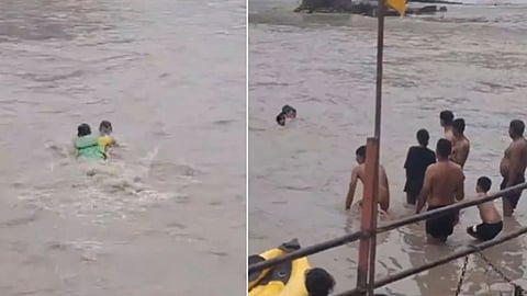 An SDRF jawan rescued a Kanwar pilgrim from Noida from the strong currents of the Ganga at Haridwar's Kangra Ghat, and the rescue video has gone viral.