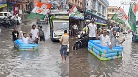 कानपुर में सड़कें बनीं तालाब, बाथटब को नाव बनाकर उतरे कांग्रेस नेता; नाला सफाई में घोटाले का आरोप- VIDEO