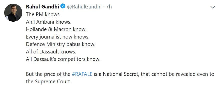 सब जान चुके हैं राफेल विमान की कीमत, तब भी मोदी सरकार इसे बनाए हुए है ‘राष्ट्रीय रहस्य’: राहुल गांधी