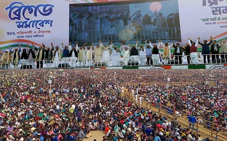  ब्रिगेड ग्राउंड में  बीजेपी के खिलाफ ऐतिहासिक सियासी ध्रुवीकरण की नींव, विपक्षी दलों का साझेदारी का ऐलान