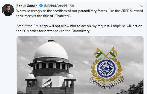 राहुल गांधी ने उठाई सीआरपीएफ जवानों को ‘शहीद’ का दर्जा देने की मांग, ‘सम्मान नहीं तो कम से कम बेहतर वेतन दो’